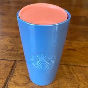 STARBUCKS Iridescent Baby Blue and Coral Pink Grande Tumbler 16oz